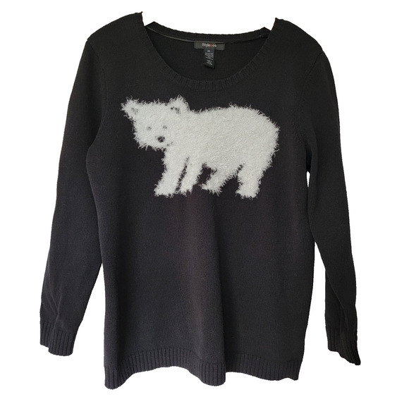 Black Sweater Polar Bear Sz XL Holidays Winter Ski Chalet Cozy Novelty Style&Co - Picture 1 of 7
